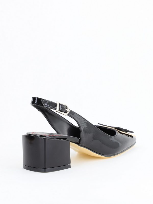 Pantofi cu Toc Eleganti Decupați cu Pietricele din Piele Ecologica culoare Negru Lucios - BS1311AY2405268 180