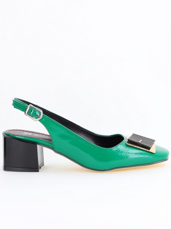 Pantofi cu Toc Eleganti Decupați cu Pietricele din Piele Ecologica culoare Verde Lucios - BS1311AY2405269 7