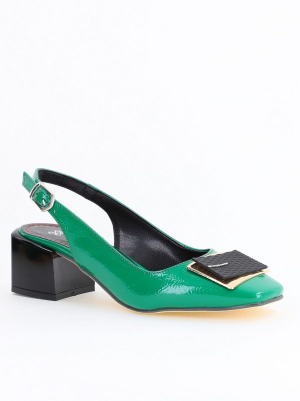 Incaltaminte Dama - Pantofi cu Toc Eleganti Decupați cu Pietricele din Piele Ecologica culoare Verde Lucios - BS1311AY2405269