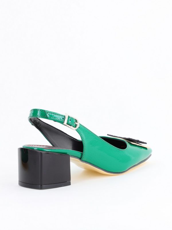 Pantofi cu Toc Eleganti Decupați cu Pietricele din Piele Ecologica culoare Verde Lucios - BS1311AY2405269 9