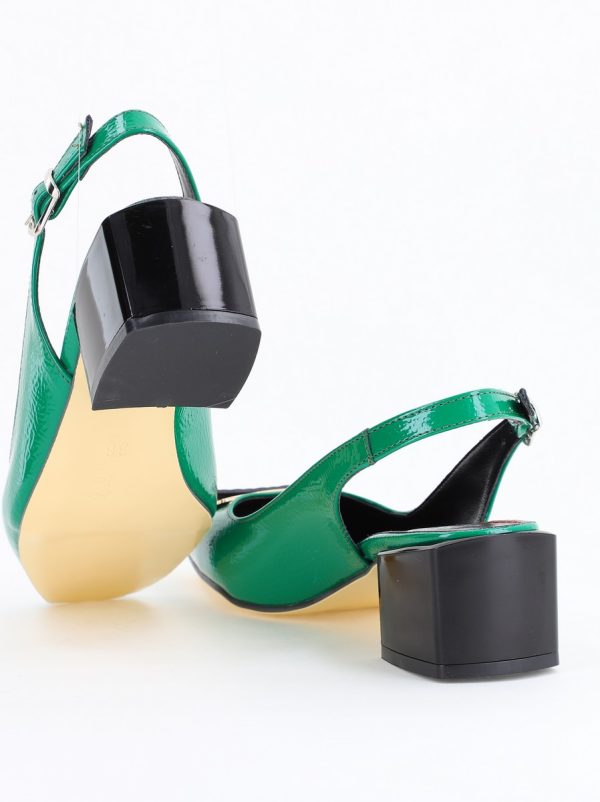 Pantofi cu Toc Eleganti Decupați cu Pietricele din Piele Ecologica culoare Verde Lucios - BS1311AY2405269 6