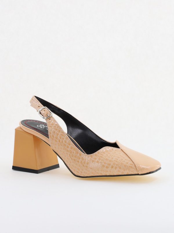 Incaltaminte Dama - Pantofi cu Toc Eleganti Decupați din Piele Ecologica culoare Bej - BS1231AY2405276