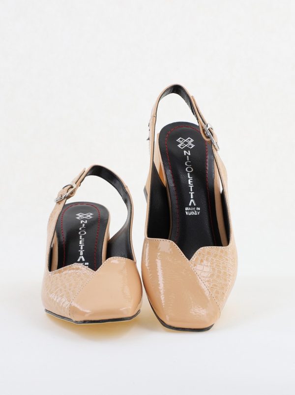 Pantofi cu Toc Eleganti Decupați din Piele Ecologica culoare Bej - BS1231AY2405276 10