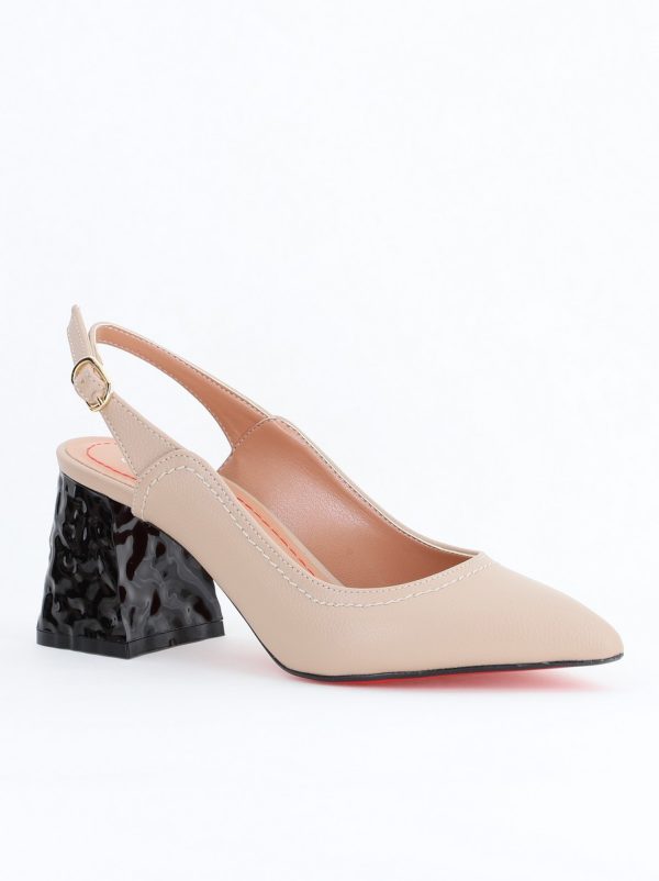 Incaltaminte Dama - Pantofi cu Toc Eleganti Decupați din Piele Ecologica culoare Bej - BS774AY2404257