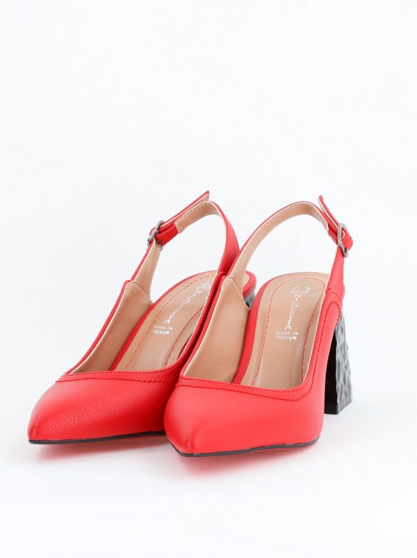 Pantofi cu Toc Eleganti Decupați din Piele Ecologica culoare Rosu - BS774AY2404258 174