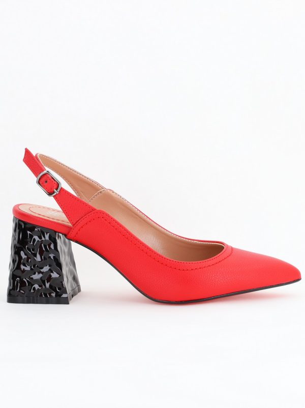 Pantofi cu Toc Eleganti Decupați din Piele Ecologica culoare Rosu - BS774AY2404258 6