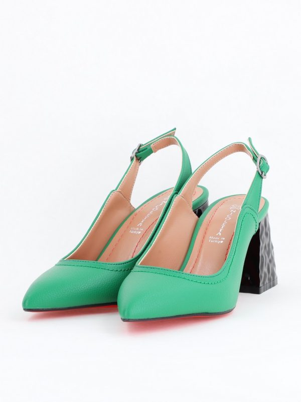 Pantofi cu Toc Eleganti Decupați din Piele Ecologica culoare Verde - BS774AY2404261 174