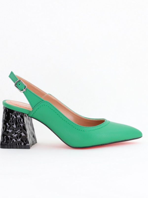 Pantofi cu Toc Eleganti Decupați din Piele Ecologica culoare Verde - BS774AY2404261 176