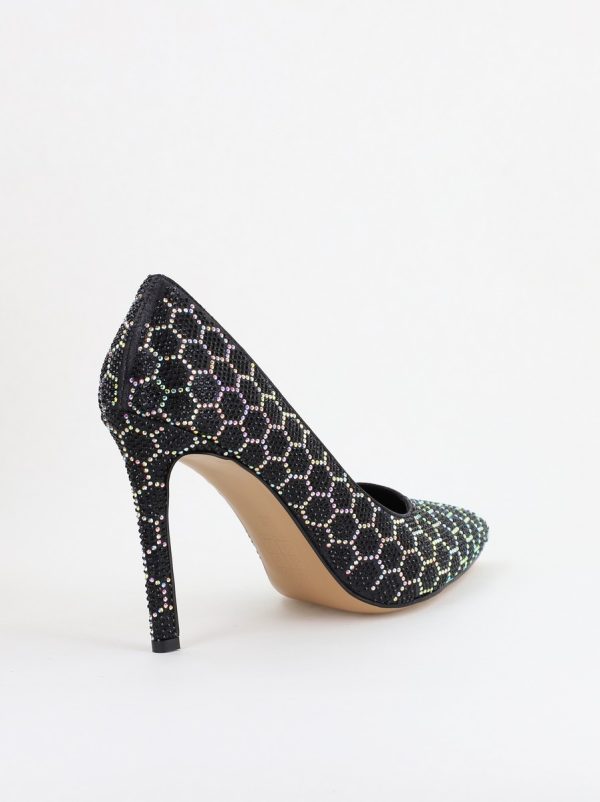 Pantofi cu toc stiletto pentru femei din piele ecologică încrustați cu pietre model fagure Negru (BS825AY2404224) 180