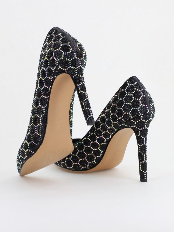 Pantofi cu toc stiletto pentru femei din piele ecologică încrustați cu pietre model fagure Negru (BS825AY2404224) 176