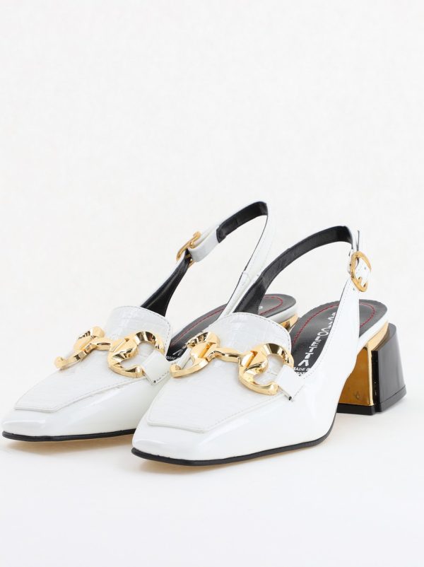 Pantofi damă cu toc accente metalice confecționați din piele ecologică albă - BS142AY2404210 176