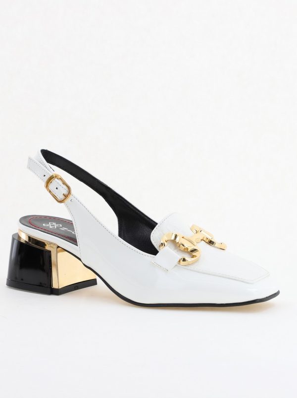Incaltaminte Dama - Pantofi damă cu toc accente metalice confecționați din piele ecologică albă - BS142AY2404210