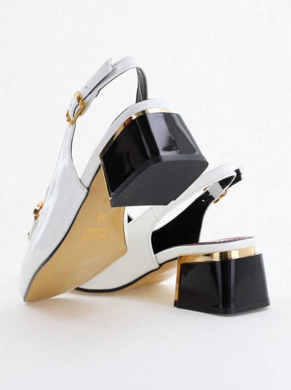 Pantofi damă cu toc accente metalice confecționați din piele ecologică albă - BS142AY2404210 178