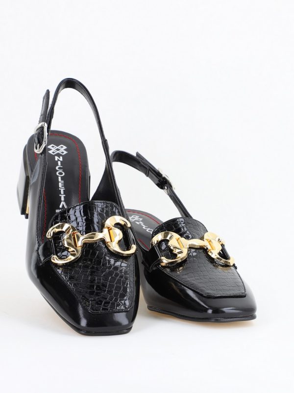 Pantofi damă cu toc accente metalice confecționați din piele ecologică negri - BS142AY2404209 174