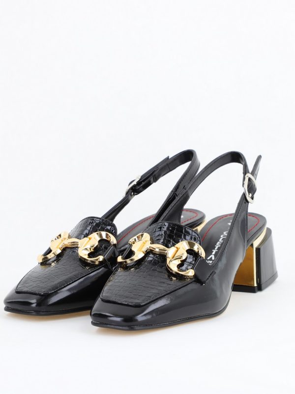 Pantofi damă cu toc accente metalice confecționați din piele ecologică negri - BS142AY2404209 6