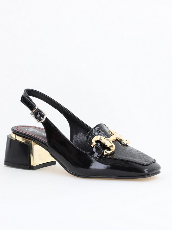 Incaltaminte Dama - Pantofi damă cu toc accente metalice confecționați din piele ecologică negri - BS142AY2404209