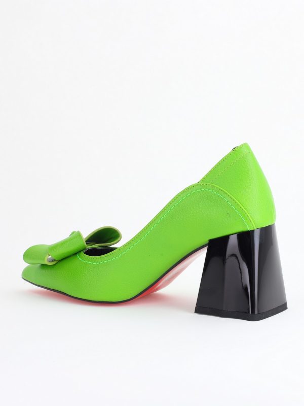 Pantofi Damă cu Toc din Piele Ecologică cu fundiță verde lemon (BS2000D2405360) 175