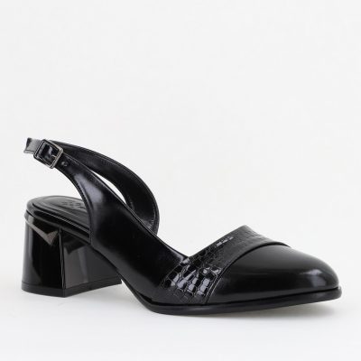Pantofi Damă cu Toc Gros din Piele Ecologică culoare negru (BS201AY2404033)
