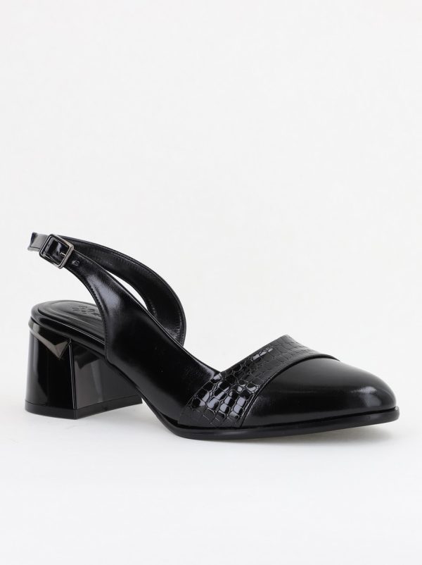 Incaltaminte Dama - Pantofi Damă cu Toc Gros din Piele Ecologică culoare negru (BS201AY2404033)