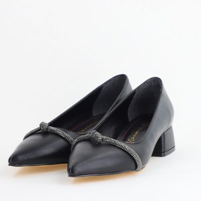 Pantofi Damă cu Toc Jos din Piele Ecologică culoare Negru (BS021AY2405464)