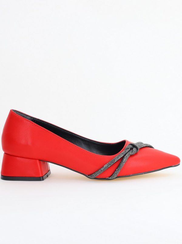 Pantofi Damă cu Toc Jos din Piele Ecologică cu pietricele culoare Roșu (BS023AY2405457) 178