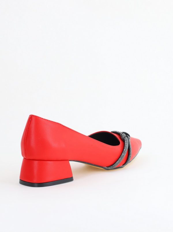 Pantofi Damă cu Toc Jos din Piele Ecologică cu pietricele culoare Roșu (BS023AY2405457) 180