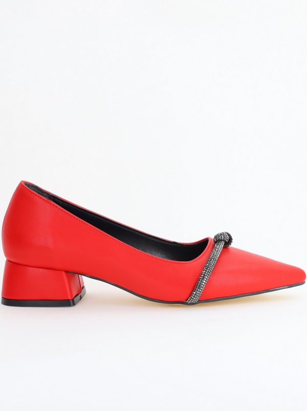 Pantofi Damă cu Toc Jos din Piele Ecologică culoare Roșu (BS021AY2405461) 178