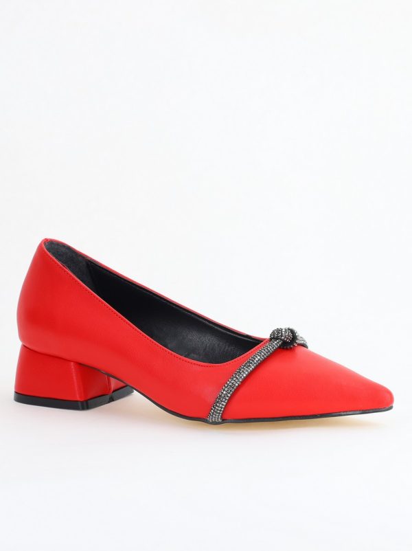 Incaltaminte Dama - Pantofi Damă cu Toc Jos din Piele Ecologică culoare Roșu (BS021AY2405461)