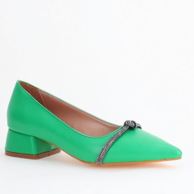 Pantofi Damă cu Toc Jos din Piele Ecologică culoare Verde (BS021AY2405462)