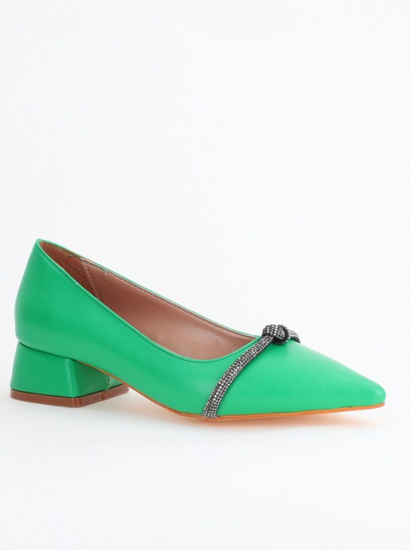 Incaltaminte Dama - Pantofi Damă cu Toc Jos din Piele Ecologică culoare Verde (BS021AY2405462)