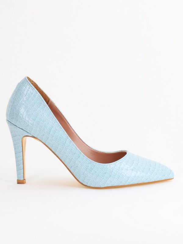 Pantofi Dama cu Toc Subtire Stiletto Piele Ecologică texturată albastru deschis (BS799AY2405292) 176