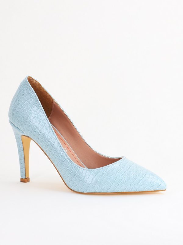 Incaltaminte Dama - Pantofi Dama cu Toc Subtire Stiletto Piele Ecologică texturată albastru deschis (BS799AY2405292)