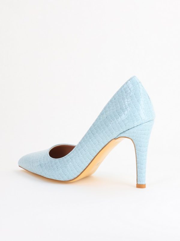 Pantofi Dama cu Toc Subtire Stiletto Piele Ecologică texturată albastru deschis (BS799AY2405292) 179