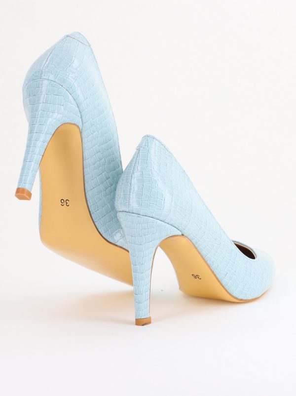 Pantofi Dama cu Toc Subtire Stiletto Piele Ecologică texturată albastru deschis (BS799AY2405292) 174
