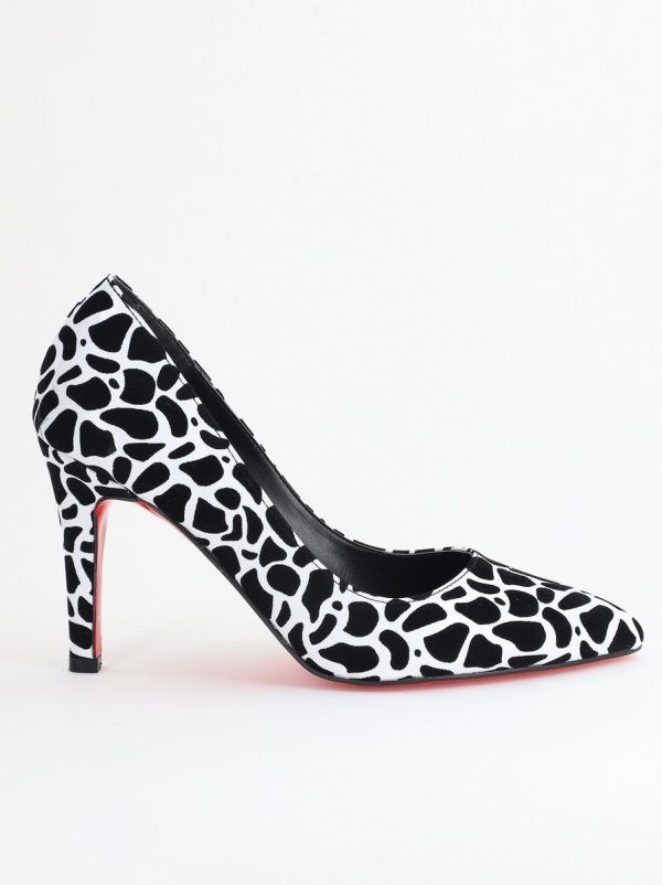 Pantofi Dama cu Toc Subtire Stiletto Piele Ecologică negru cu pete (BS799AY2405419) 176
