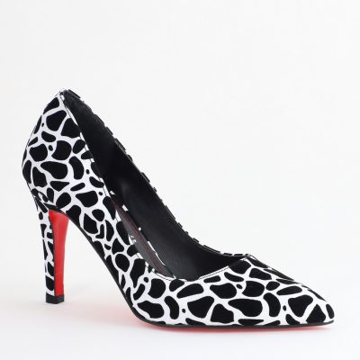 Pantofi Dama cu Toc Subtire Stiletto Piele Ecologică negru cu pete (BS799AY2405419)