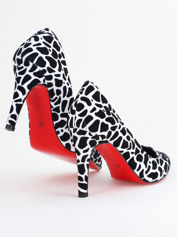 Pantofi Dama cu Toc Subtire Stiletto Piele Ecologică negru cu pete (BS799AY2405419) 174