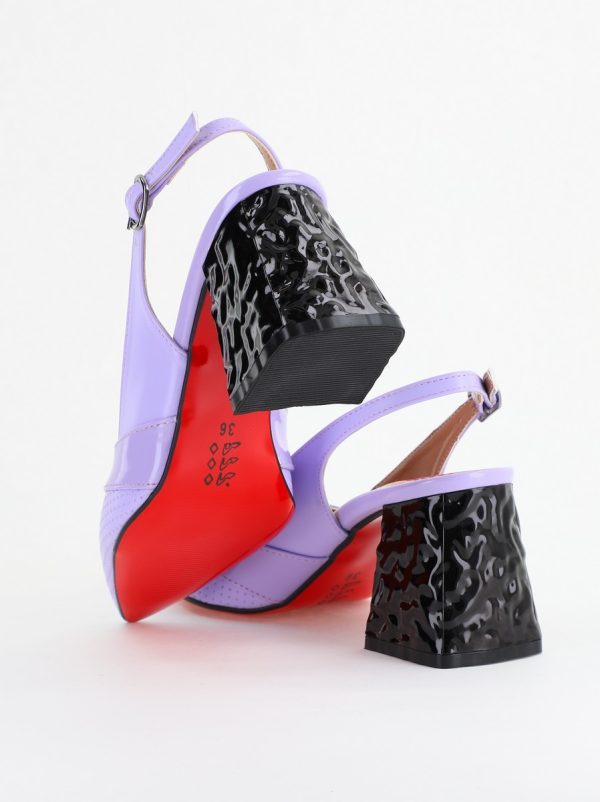 Pantofi Dama decupați cu Toc Piele Ecologica cu perforații violet mat BS771AY2404240 176
