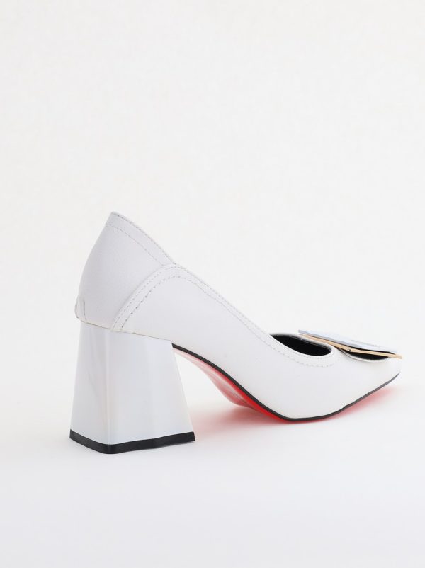 Pantofi Femei cu Toc Gros Piele Ecologică Varf Ascutit design cu pietricele Alb- BS2003D2405410 181