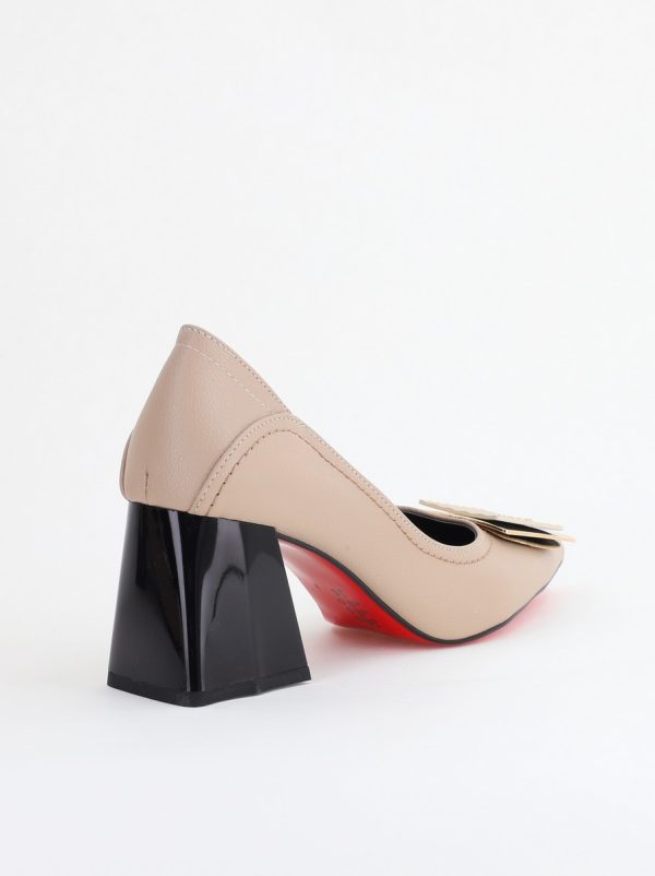 Pantofi Femei cu Toc Gros Piele Ecologică Varf Ascutit design cu pietricele Bej - BS2003D2405411 181