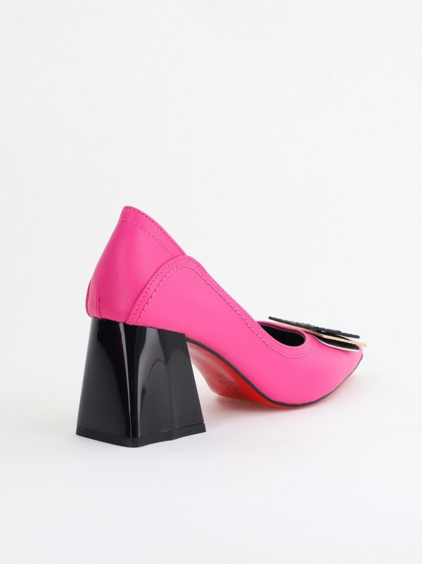 Pantofi Femei cu Toc Gros Piele Ecologică Varf Ascutit design cu pietricele Fuchsia- BS2003D2405412 181