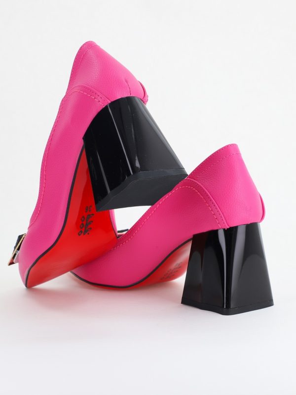 Pantofi Femei cu Toc Gros Piele Ecologică Varf Ascutit design cu pietricele Fuchsia- BS2003D2405412 176