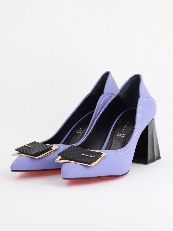 Pantofi Femei cu Toc Gros Piele Ecologică Varf Ascutit design cu pietricele Mov - BS2003D2405414 178