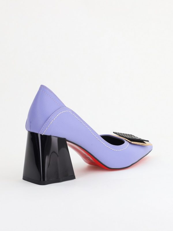 Pantofi Femei cu Toc Gros Piele Ecologică Varf Ascutit design cu pietricele Mov - BS2003D2405414 181