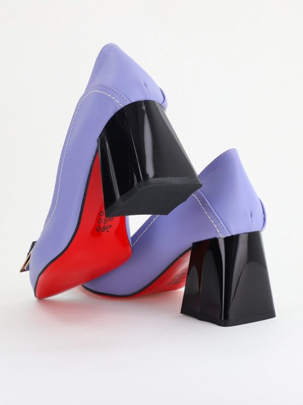 Pantofi Femei cu Toc Gros Piele Ecologică Varf Ascutit design cu pietricele Mov - BS2003D2405414 176