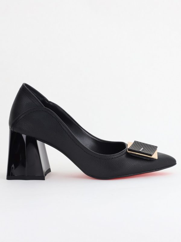 Pantofi Femei cu Toc Gros Piele Ecologică Varf Ascutit design cu pietricele Negru - BS2003D2405417 176