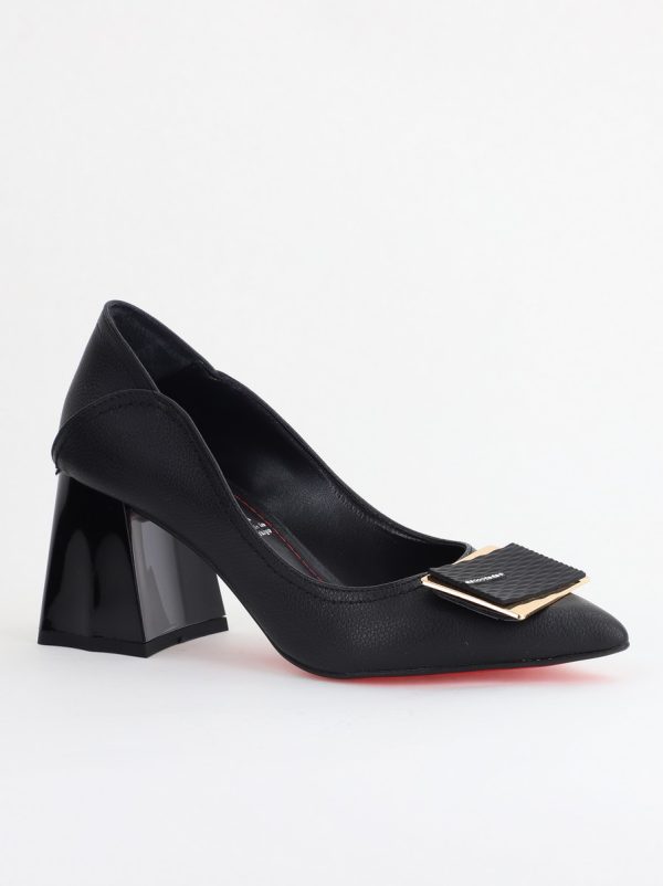 Incaltaminte Dama - Pantofi Femei cu Toc Gros Piele Ecologică Varf Ascutit design cu pietricele Negru - BS2003D2405417
