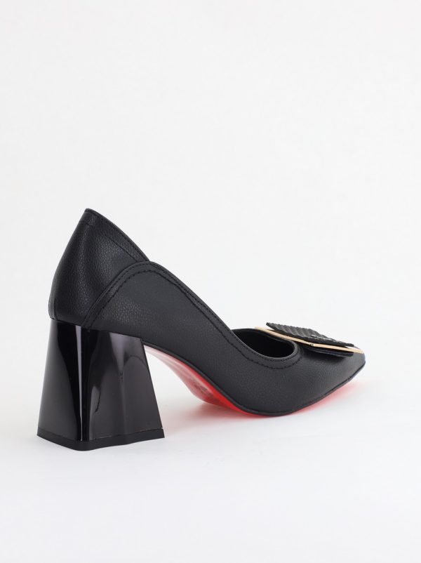 Pantofi Femei cu Toc Gros Piele Ecologică Varf Ascutit design cu pietricele Negru - BS2003D2405417 179