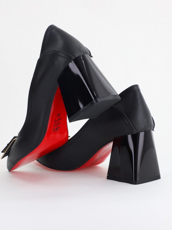 Pantofi Femei cu Toc Gros Piele Ecologică Varf Ascutit design cu pietricele Negru - BS2003D2405417 180