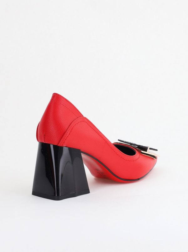 Pantofi Femei cu Toc Gros Piele Ecologică Varf Ascutit design cu pietricele Roșu- BS2003D2405413 181